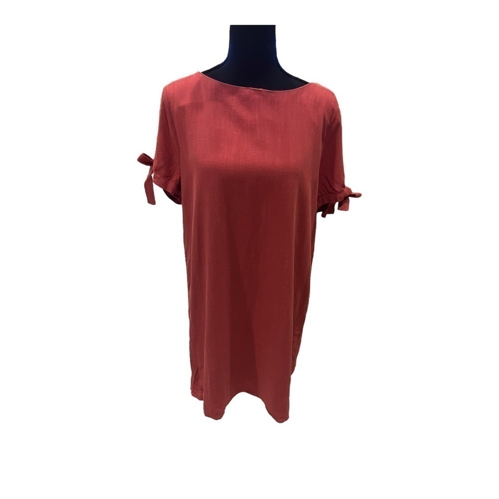 Lulus Orange Linen Rayon Button Back Dress Medium